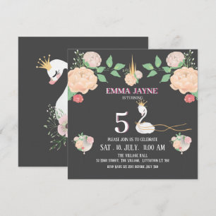 Whimsical Floral Swan Girls Geburtstagseinladung Einladung
