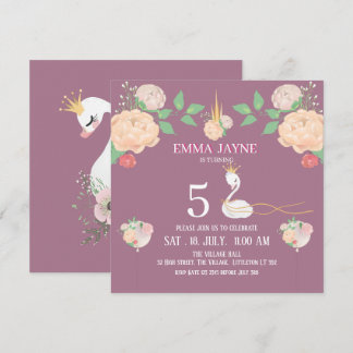 Whimsical Floral Swan Girls Geburtstagseinladung Einladung