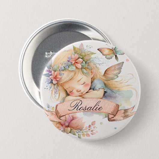 Whimsical Floral Sweet Dreams Schlafmädchen Button (Vorne & Hinten)