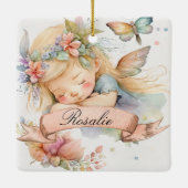 Whimsical Floral Sweet Dreams Schlafmädchen Keramikornament (Rückseite)