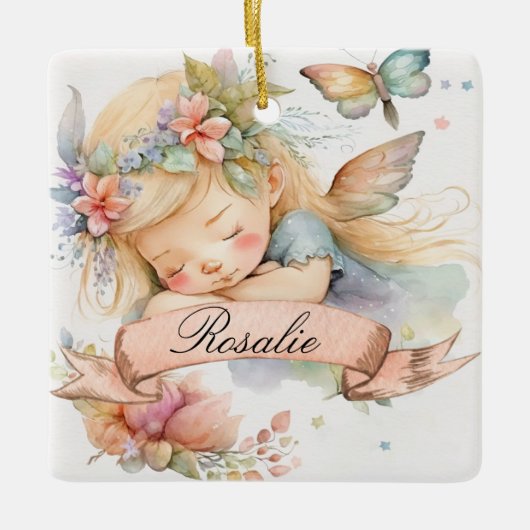 Whimsical Floral Sweet Dreams Schlafmädchen Keramikornament (Vorderseite)