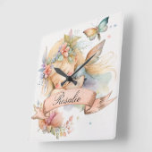 Whimsical Floral Sweet Dreams Schlafmädchen Quadratische Wanduhr (Winkel)