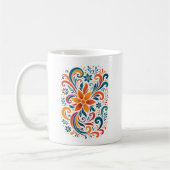 Whimsical Floral Swirl Mug - Orange Accent Handle Kaffeetasse (Links)