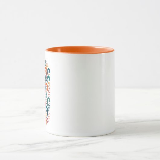 Whimsical Floral Swirl Mug - Orange Accent Handle Tasse (Zentrum)