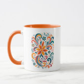 Whimsical Floral Swirl Mug - Orange Accent Handle Tasse (Links)