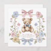Whimsical Floral Teddy Bear Baby Shower QR code Einladung (Vorne/Hinten)