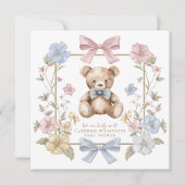 Whimsical Floral Teddy Bear Baby Shower QR code Einladung (Vorderseite)