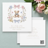 Whimsical Floral Teddy Bear Baby Shower QR code Einladung