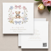 Whimsical Floral Teddy Bear Baby Shower QR code Einladung