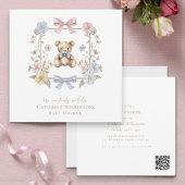 Whimsical Floral Teddy Bear Baby Shower QR code Einladung