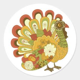 Whimsical Floral Turkey Thankgiving Sticker