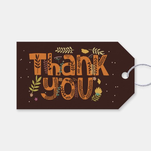 Whimsical Floral Typografy danke ich Geschenkanhänger (Vorderseite (Horizontal))