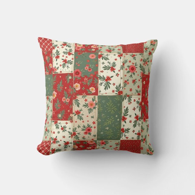 Whimsical Floral Vintage Christmas Quilt Pattern Kissen (Vorderseite)