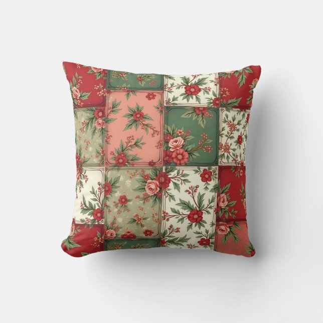 Whimsical Floral Vintage Christmas Quilt Pattern Kissen (Vorderseite)