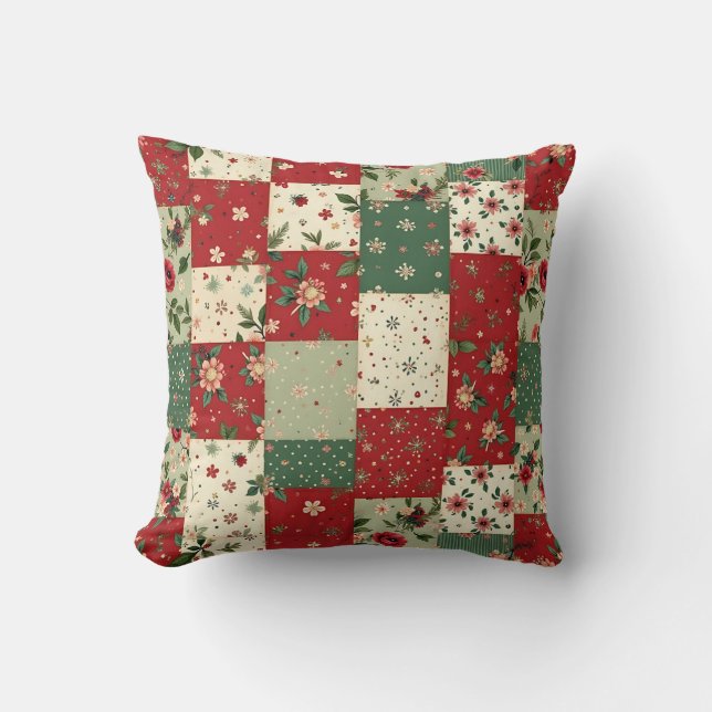 Whimsical Floral Vintage Christmas Quilt Pattern Kissen (Vorderseite)