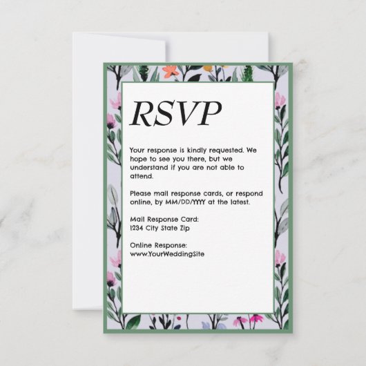 Whimsical Floral Watercolor Wedding RSVP Karte (Rückseite)