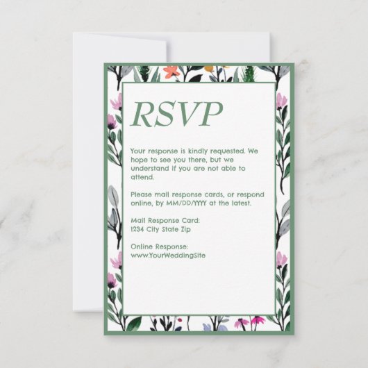 Whimsical Floral Watercolor Wedding RSVP Karte (Rückseite)