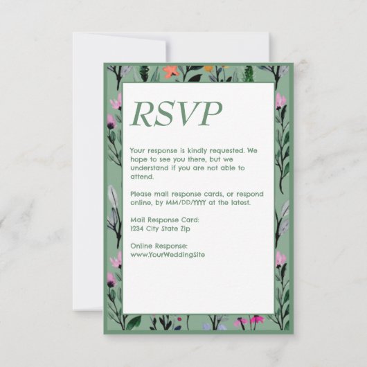 Whimsical Floral Watercolor Wedding RSVP Karte (Rückseite)