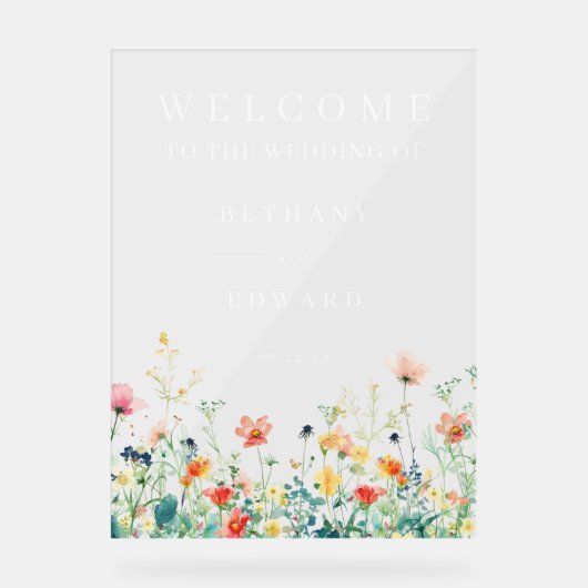Whimsical Floral Wedding Acrylschild (Vorderseite)