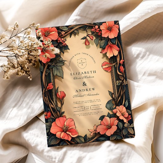 Whimsical Floral Wedding Art Nouveau Einladung