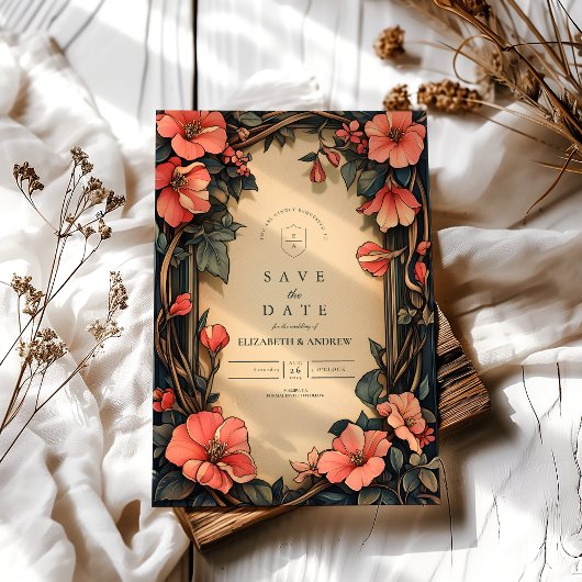 Whimsical Floral Wedding Art Nouveau Save The Date