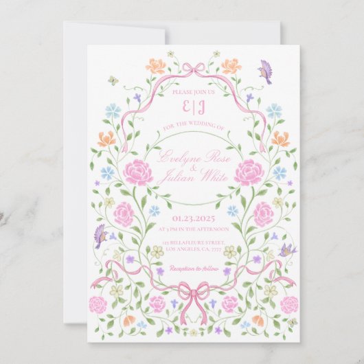 Whimsical Floral Wedding Einladung (Vorderseite)