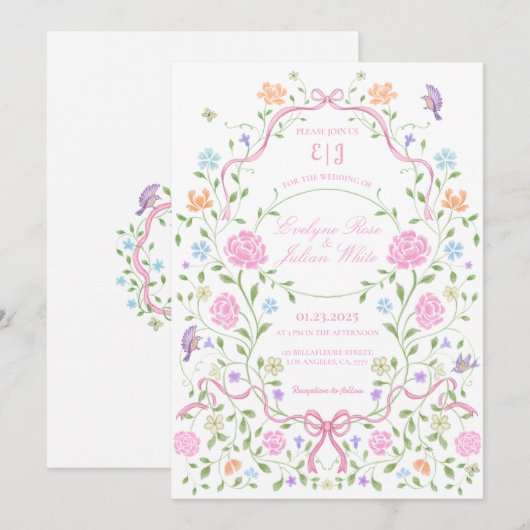 Whimsical Floral Wedding Einladung (Vorne/Hinten)