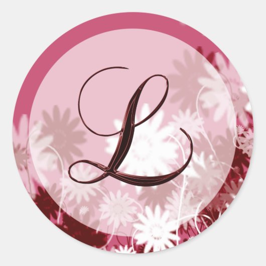 Whimsical Floral Wedding Monogram L Umschlag Aufkl Runder Aufkleber (Vorderseite)