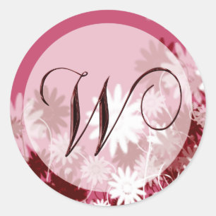Whimsical Floral Wedding Monogram W Umschlag Aufkl Runder Aufkleber
