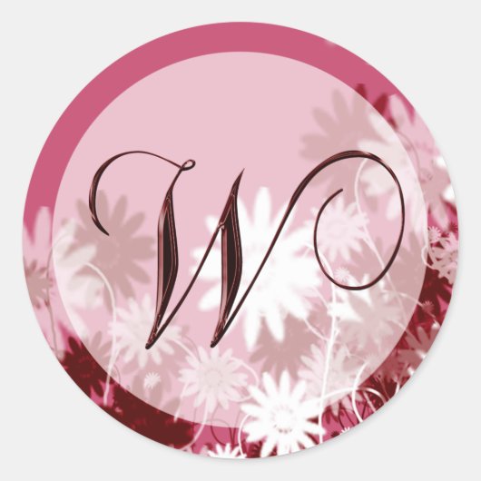 Whimsical Floral Wedding Monogram W Umschlag Aufkl Runder Aufkleber (Vorderseite)