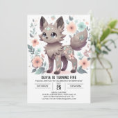 Whimsical Floral Wolf Digital Geburtstag Einladung (Stehend Vorderseite)