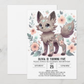 Whimsical Floral Wolf Digital Geburtstag Einladung (Vorne/Hinten)