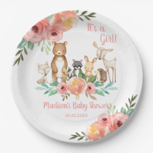 Whimsical Floral Woodland Animals Baby Shower Girl Pappteller