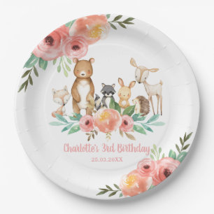Whimsical Floral Woodland Tiere Geburtstagskind Pappteller