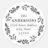 Whimsical Floral Wreath Family Name Rücksendeadres Runder Aufkleber (Vorderseite)