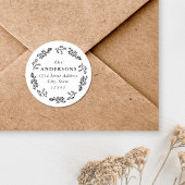 Whimsical Floral Wreath Family Name Rücksendeadres Runder Aufkleber