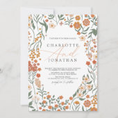 Whimsical Floral Wreath farbenfrohe Hochzeit Einladung (Vorderseite)