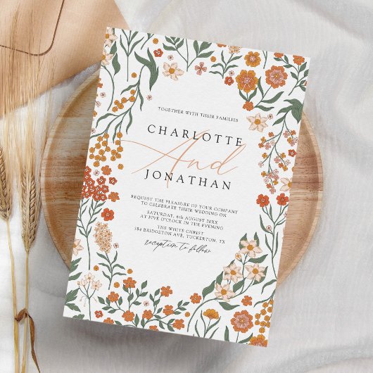 Whimsical Floral Wreath farbenfrohe Hochzeit Einladung