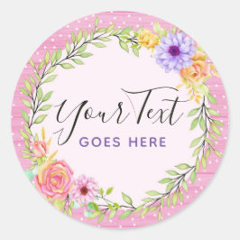 Whimsical Floral Wreath & Rustic Pink Wood Girl Runder Aufkleber