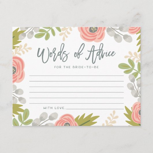 Whimsical Florals Brautparty Advice Card Hinweiskarte (Vorderseite)