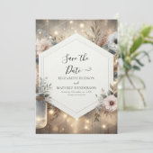 Whimsical Florals Mason Jar Wedding Save The Date (Stehend Vorderseite)