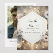 Whimsical Florals Mason Jar Wedding Save The Date (Vorne/Hinten)