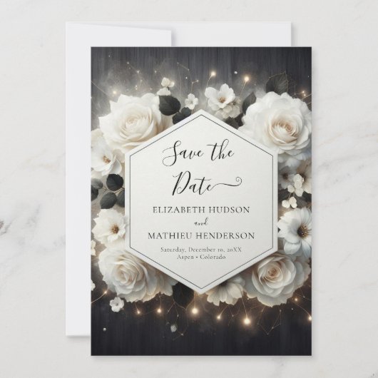 Whimsical Florals White Roses Wedding Save The Date (Vorderseite)
