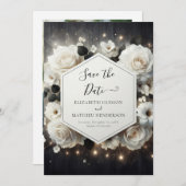 Whimsical Florals White Roses Wedding Save The Date (Vorne/Hinten)