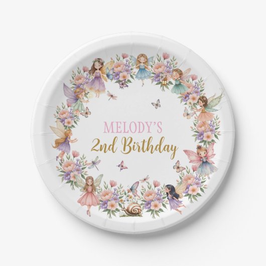 Whimsical flower fairy garden 2nd birthday  pappteller (Vorderseite)