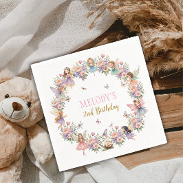 Whimsical flower fairy garden 2nd birthday  serviette