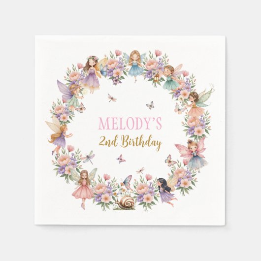 Whimsical flower fairy garden 2nd birthday  serviette (Vorderseite)