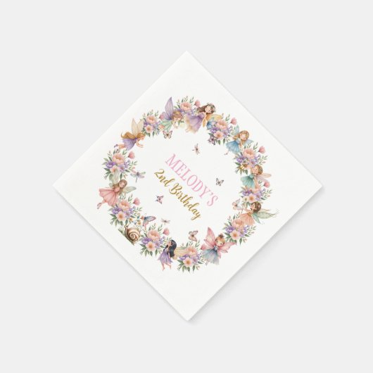 Whimsical flower fairy garden 2nd birthday  serviette (Ecke)