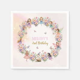 Whimsical flower fairy garden 2nd birthday serviette