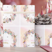 Whimsical flower fairy garden 3rd birthday  geschenkpapier